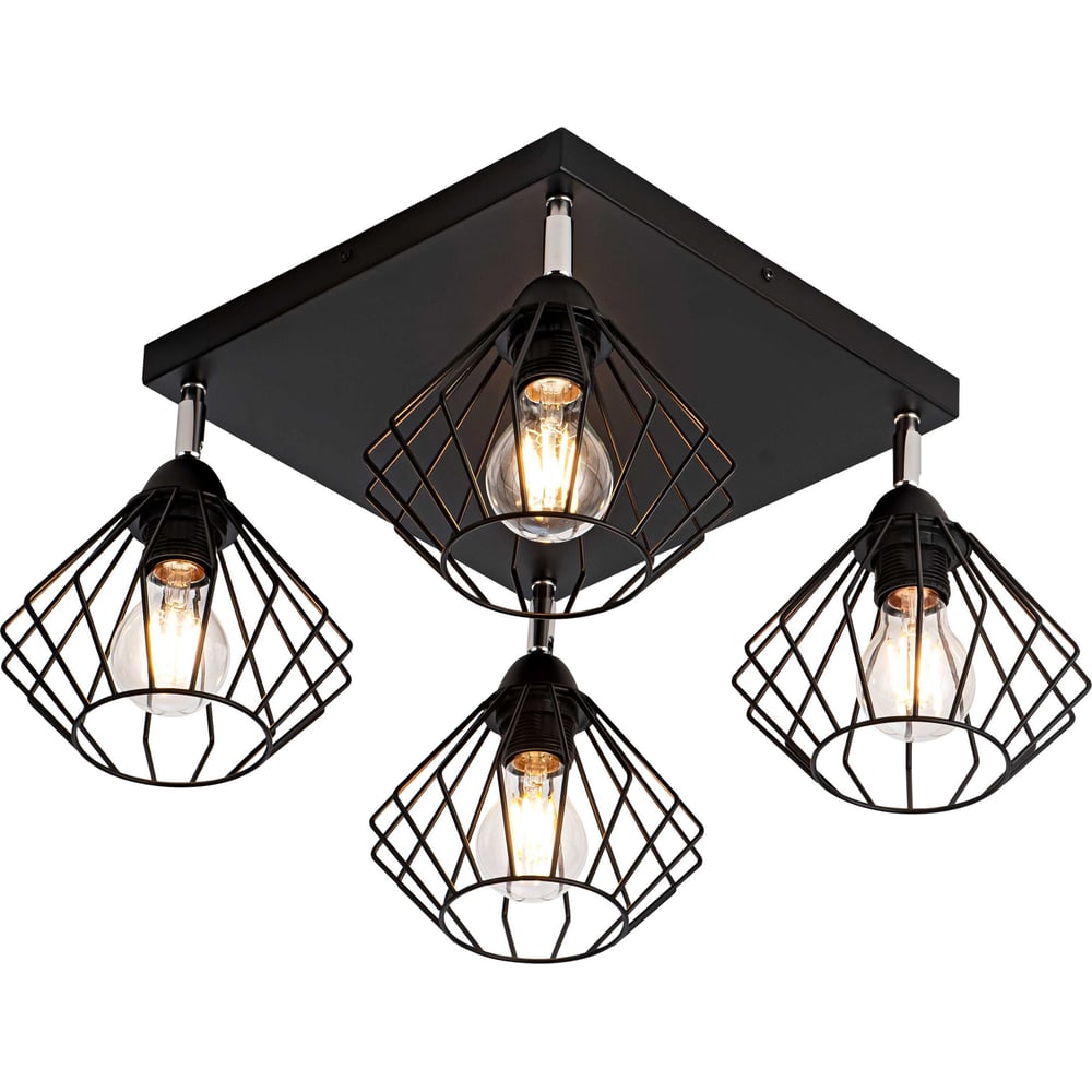 Изображение товара Декоративная черная накладная люстра с 4 цветными плафонами и цоколем E27