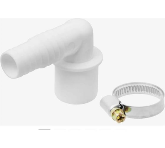 Изображение товара Угловой штуцер с хомутом для сливного шланга стиральных машин d32 - 19x22 мм VIVALDO ШГ773208