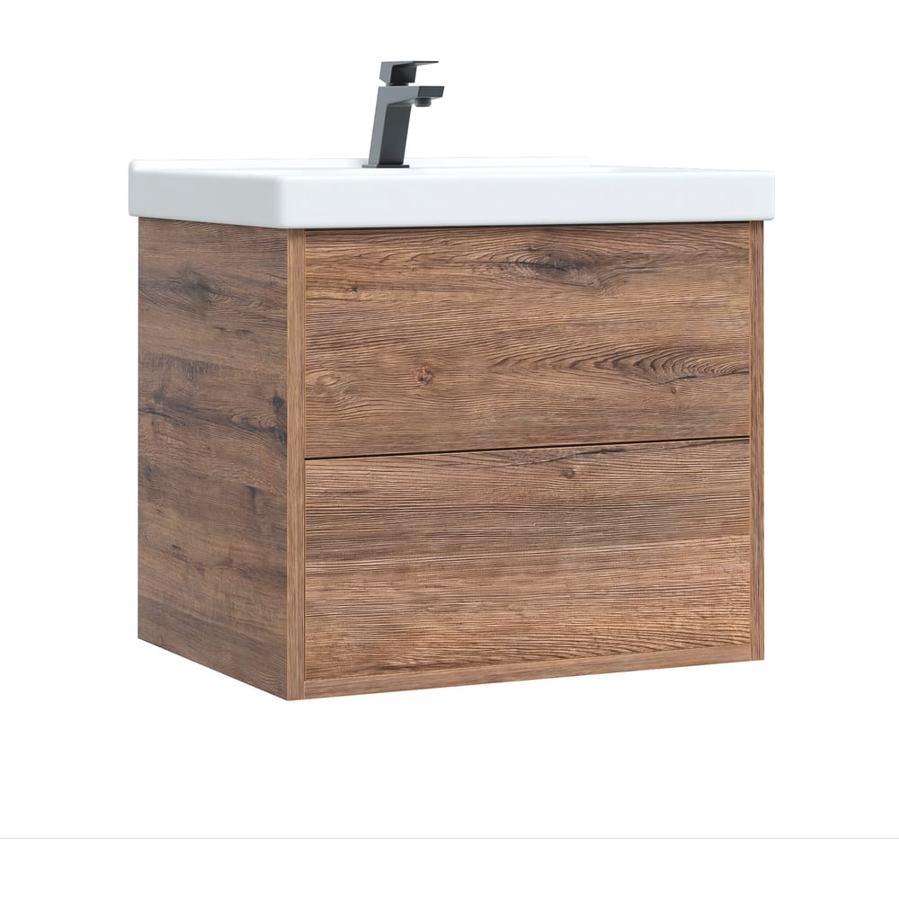 Тумба подвесная Sanstar Siva 60 Дуб веллингтон табак с раковиной Фест 60 433.1-1.4.1.КФЕС