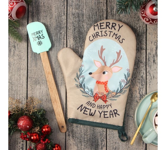 Изображение товара Набор подарочный Доляна Merry Xmas: варежка-прихватка, лопатка силикон 7895830