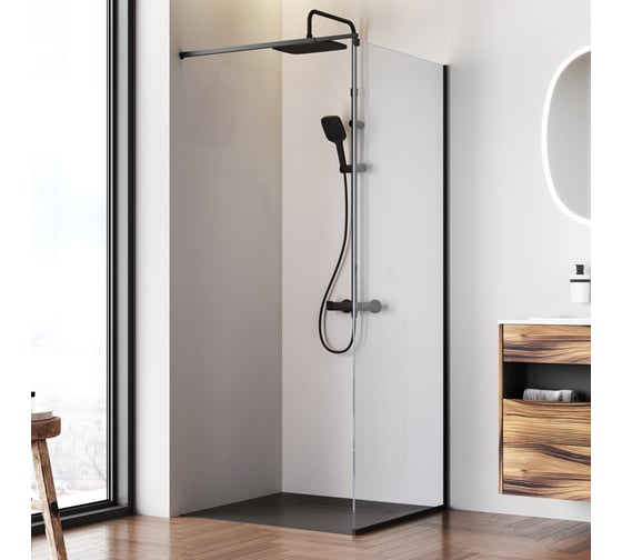 Изображение товара Душевая перегородка AM.PM Func 80x200, стекло прозр. 8 мм + покрытие, профиль черный W84WI-80-F1-BTE