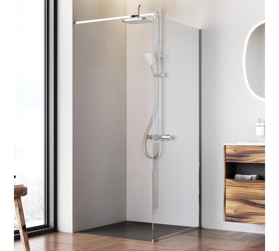 Изображение товара Душевая перегородка AM.PM Func 90x200, стекло прозр. 8 мм + покрытие, профиль мат хром W84WI-90-F1-MTE