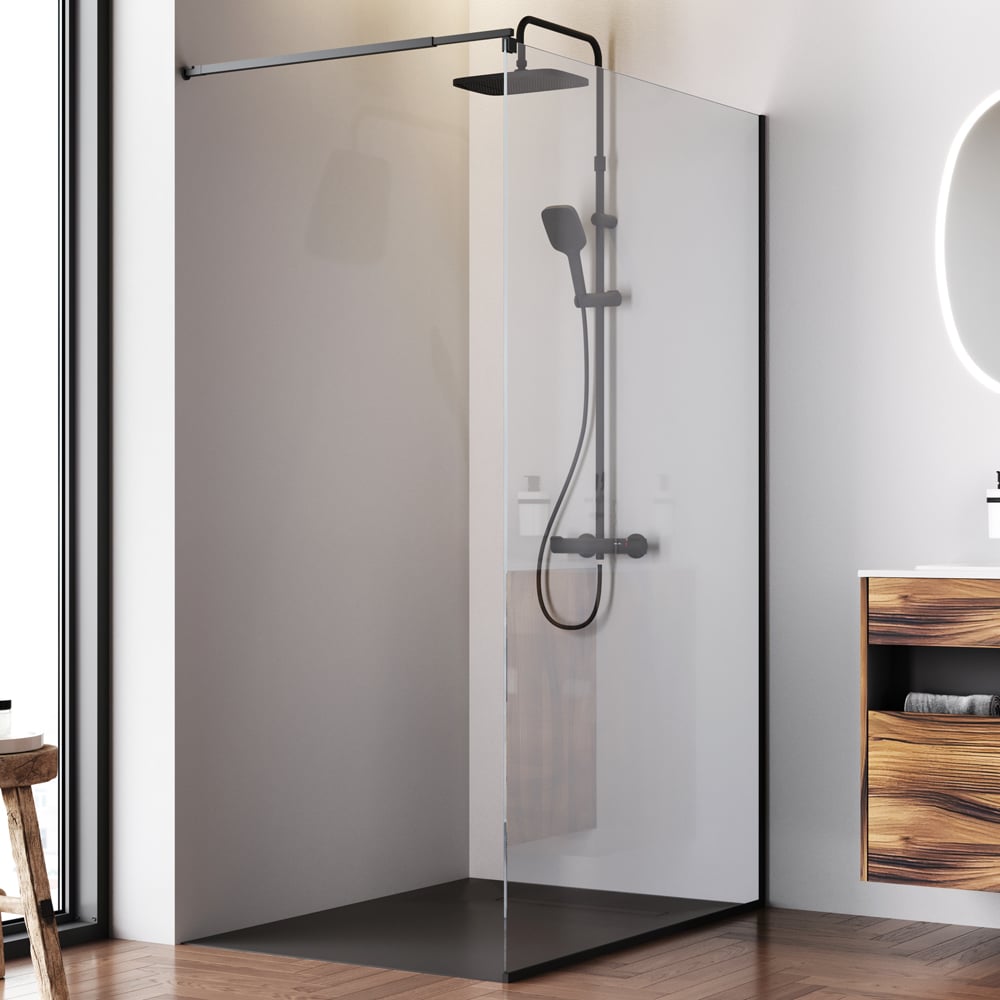 Изображение товара Душевая перегородка AM.PM Func 120x200, стекло прозр. 8 мм + покрытие, профиль черный W84WI-120-F1-BTE