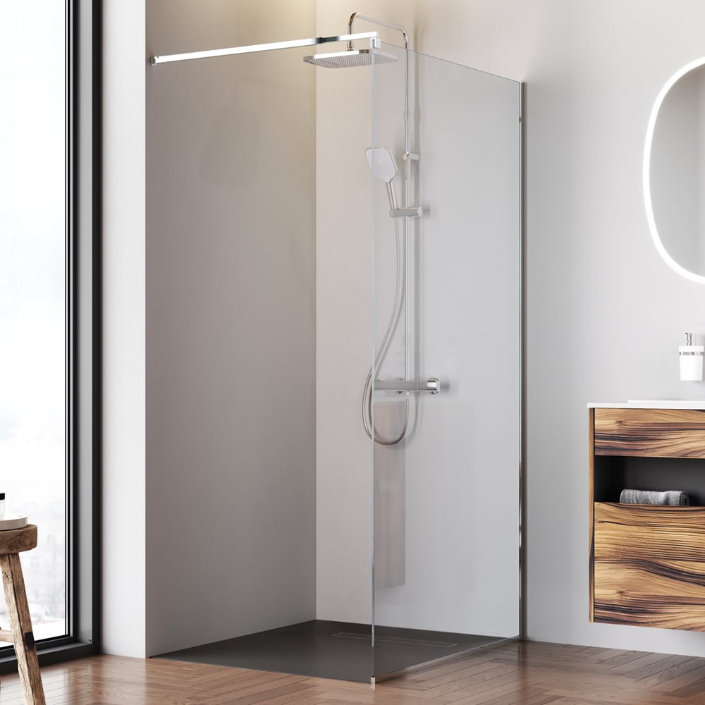 Изображение товара Душевая перегородка AM.PM Func 100x200, стекло прозр. 8 мм + покрытие, профиль мат хром W84WI-100-F1-MTE