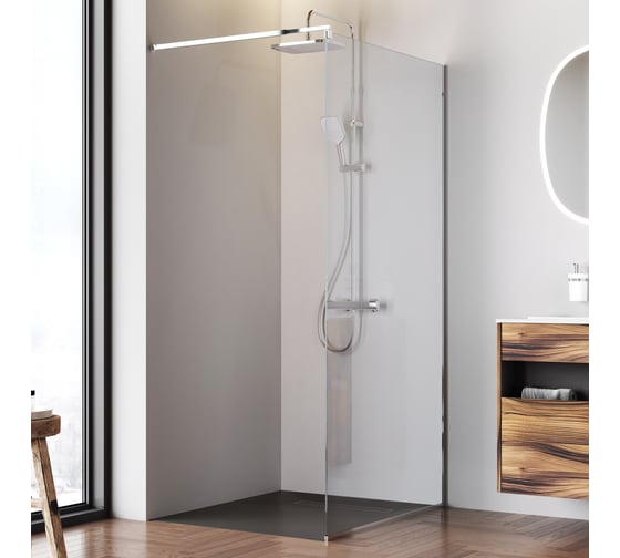Изображение товара Душевая перегородка AM.PM Func 100x200, стекло прозр. 8 мм + покрытие, профиль мат хром W84WI-100-F1-MTE