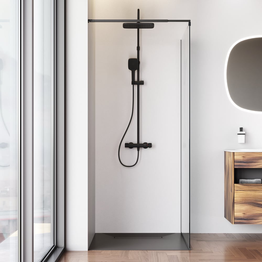 Изображение товара Душевая перегородка AM.PM Func 90x200 стекло прозрачное антикапля черный профиль