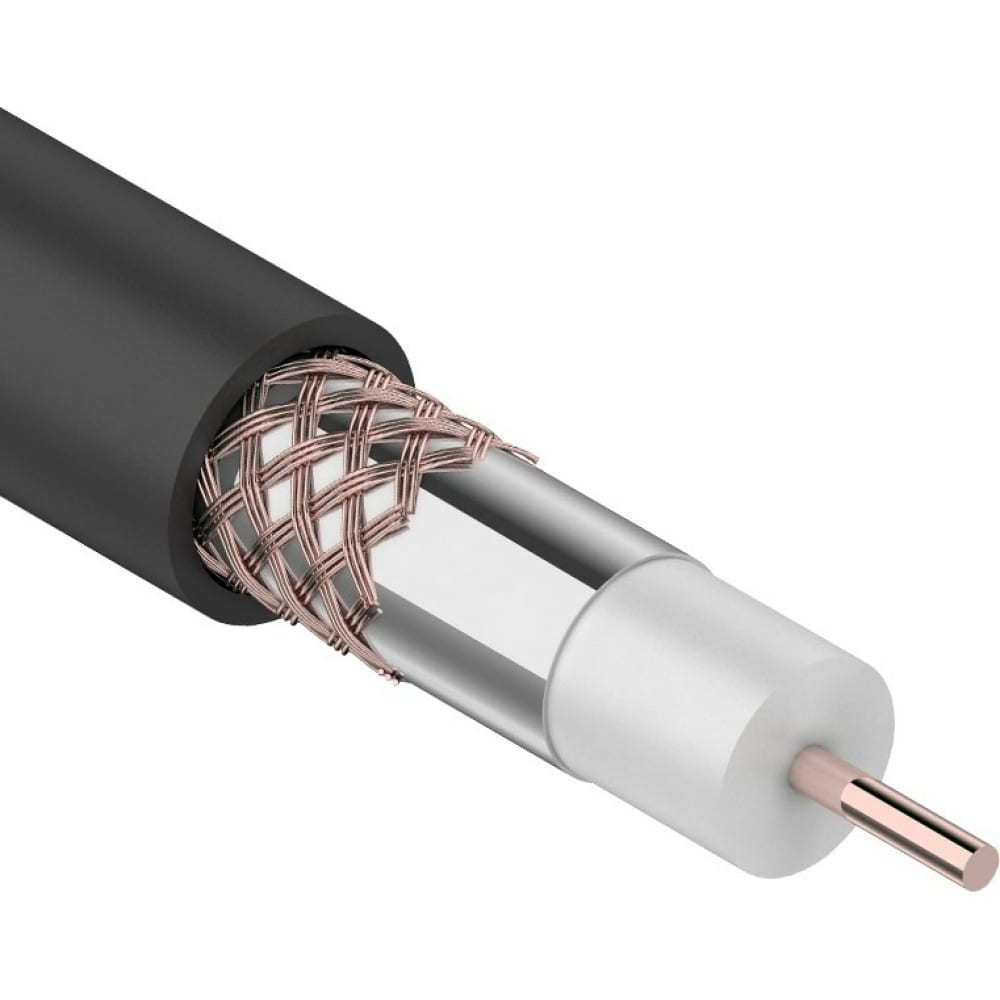 Коаксиальный кабель rexant rg-6u+cu, 75 ом, cu/al/cu, 64%, бухта 305 м, черный outdoor 01-2232