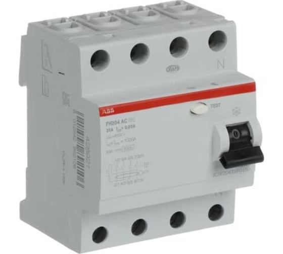 Изображение товара Выключатель дифференциального тока 4 модуля ABB FH204 AC-25/0,03 2CSF204002R1250