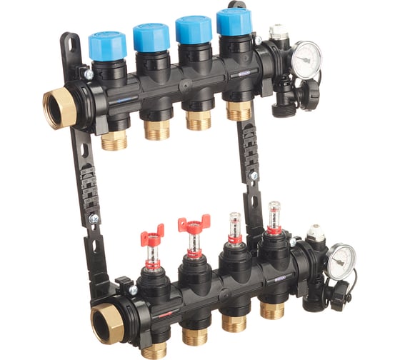 Изображение товара Композитная коллекторная группа Henco с расходомером (0-3л) и термометром, 1" - 4x3/4"EK UFH-0605MDK04-03L