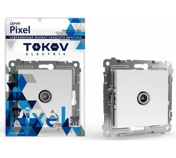 Изображение товара Коннектор TV TOKOV ELECTRIC скрытой проводки, Pixel, механизм, белый TKE-PX-A1C-C01