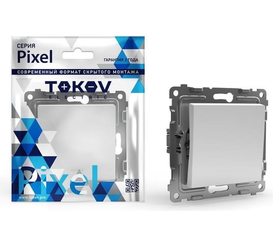 Изображение товара Выключатель 1-клавишный TOKOV ELECTRIC скрытой проводки, Pixel, 10А, IP20, механизм, белый TKE-PX-V1-C01