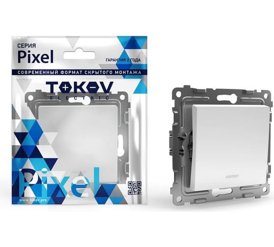 Изображение товара Выключатель 1-клавишный TOKOV ELECTRIC скрытой проводки, Pixel, 10А, IP20, с индикатором механизм, белый TKE-PX-V1I-C01