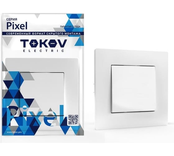 Изображение товара Выключатель 1-клавишный TOKOV ELECTRIC скрытой проводки, Pixel, 10А, IP20, в сборе белый TKE-PX-V1F-C01