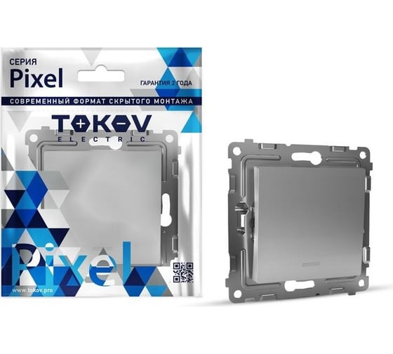Изображение товара Выключатель 1-клавишный TOKOV ELECTRIC скрытой проводки, Pixel, 10А, IP20, с индикатором механизм, алюминиевый TKE-PX-V1I-C03