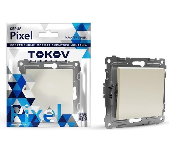 Изображение товара Переключатель проходной 1-клавишный TOKOV ELECTRIC скрытой проводки, Pixel, 10А, IP20, механизм, бежевый TKE-PX-P1-C02