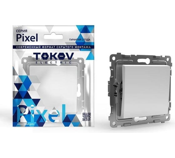 Изображение товара Переключатель проходной 1-клавишный TOKOV ELECTRIC скрытой проводки, Pixel, 10А, IP20, механизм, белый TKE-PX-P1-C01