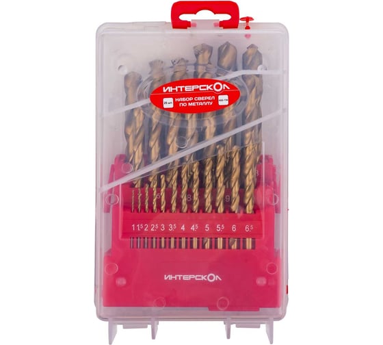 Изображение товара Набор сверл по металлу из быстрорежущей стали HSS-TiN, 25 шт, 1-13 мм Интерскол 18301.025