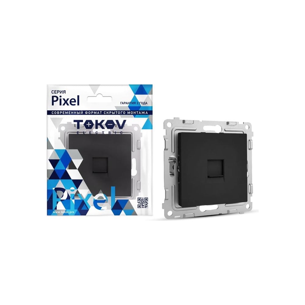 Изображение товара Розетка телефонная 1-местная TOKOV ELECTRIC СП Pixel RJ11 карбон IP20