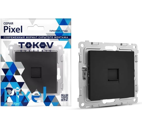 Изображение товара Розетка телефонная 1-местная TOKOV ELECTRIC СП Pixel RJ11 механизм карбон TKE-PX-RT1-C14