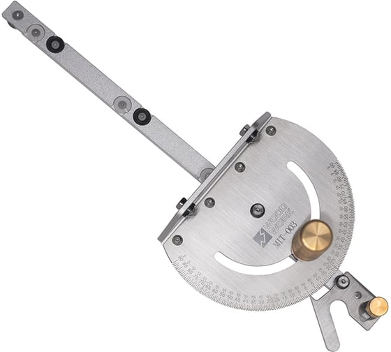 Изображение товара Упор угловой с транспортиром для пиления и фрезерования с шагом 1° и углом 22.5°, латунная рукоятка WOODWORK MIT-003