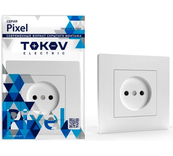 Изображение товара 1-местная розетка TOKOV ELECTRIC СП Pixel 16А, IP20, без заземления, в сборе, белый TKE-PX-R1F-C01
