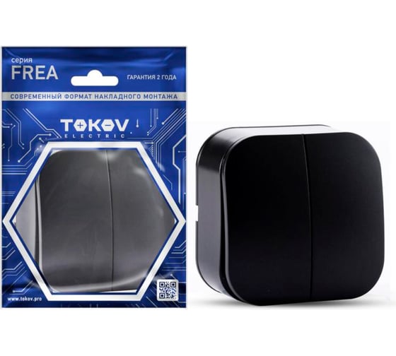 Изображение товара 2-клавишный выключатель TOKOV ELECTRIC ОП Frea 10А, IP20, 250В, АБС-пластик, карбон TKE-FR-V2-C14