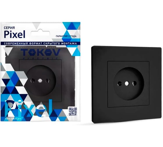 Изображение товара 1-местная розетка TOKOV ELECTRIC СП Pixel 16А, IP20, без заземления, в сборе, карбон TKE-PX-R1F-C14