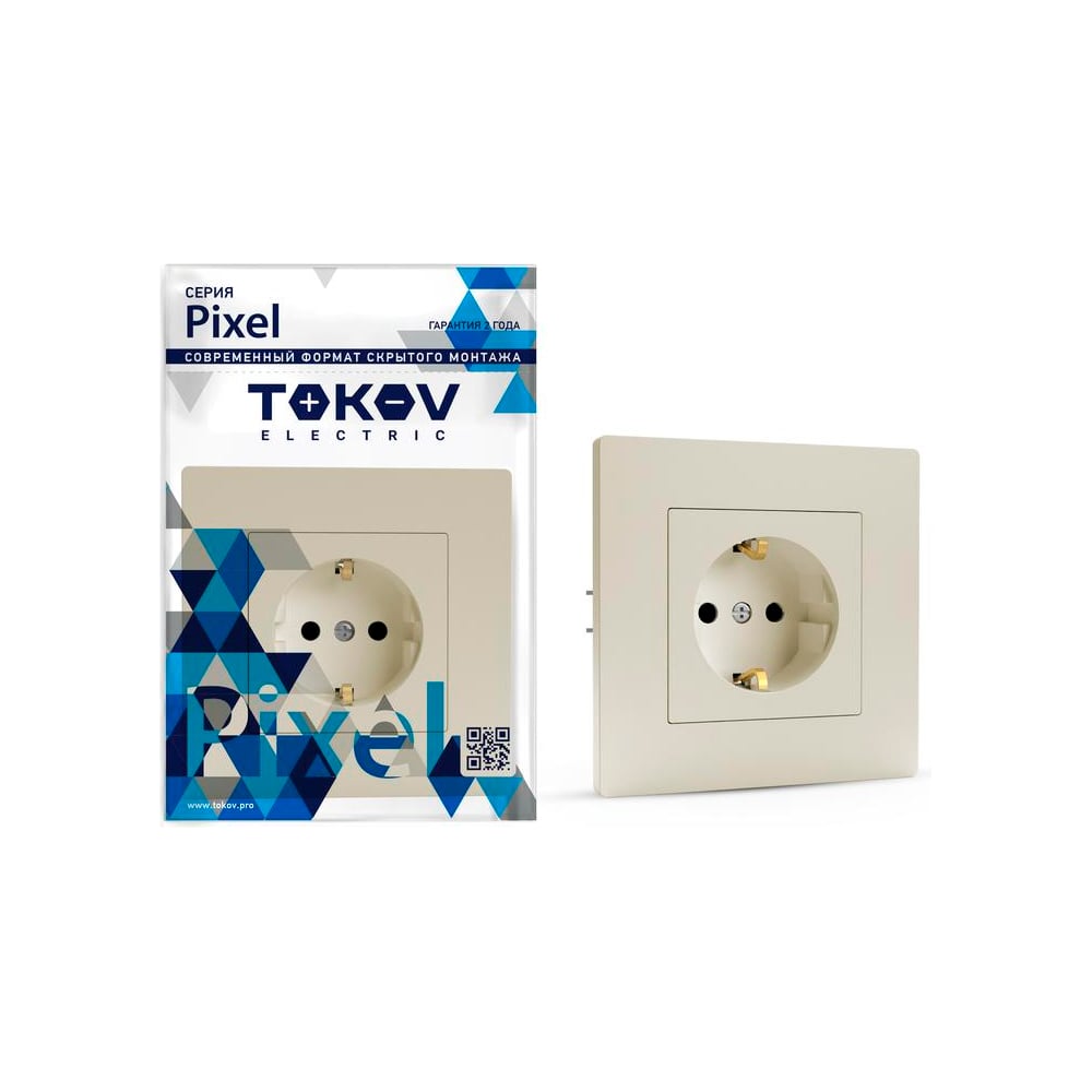 Изображение товара 1-местная розетка TOKOV ELECTRIC СП Pixel 16A IP20 с заземлением