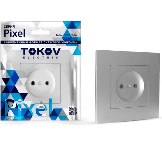 Изображение товара 1-местная розетка TOKOV ELECTRIC СП Pixel 16А, IP20, без заземления, в сборе, алюминий TKE-PX-R1F-C03