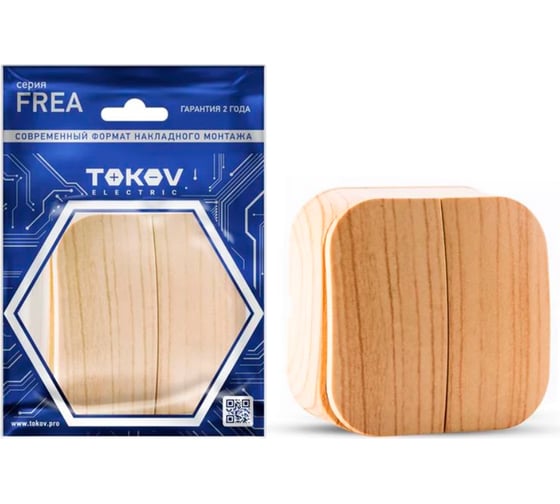 Изображение товара 2-клавишный выключатель TOKOV ELECTRIC ОП Frea 10А, IP20, 250В, АБС-пластик, сосна TKE-FR-V2-C25