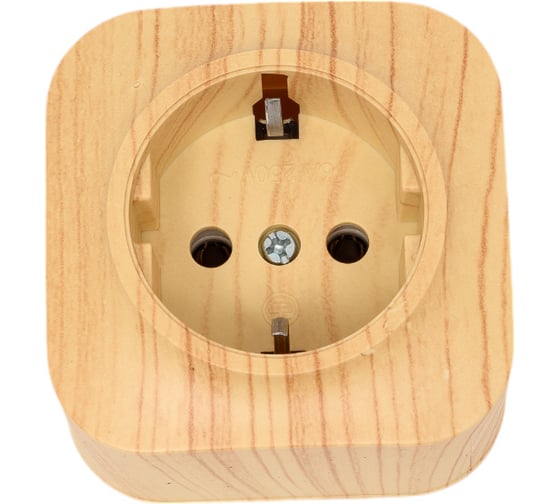 Изображение товара 1-местная розетка TOKOV ELECTRIC ОП Frea 16А, IP20, 250В, с заземлением, АБС-пластик, сосна TKE-FR-R1Z-C25