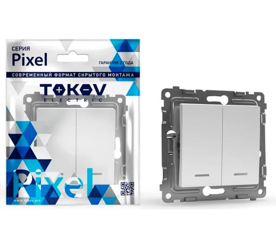 Изображение товара Механизм 2-клавишного выключателя TOKOV ELECTRIC СП Pixel 10А, IP20, с индикатором, белый TKE-PX-V2I-C01