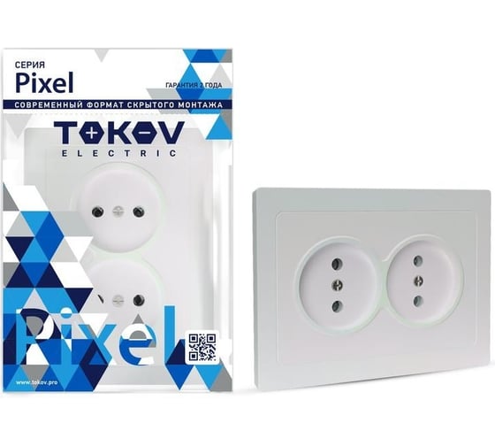 Изображение товара Розетка TOKOV ELECTRIC 2-местная СП Pixel 16А IP20 без заземлением в сборе перламутровый TKE-PX-R2F-C04