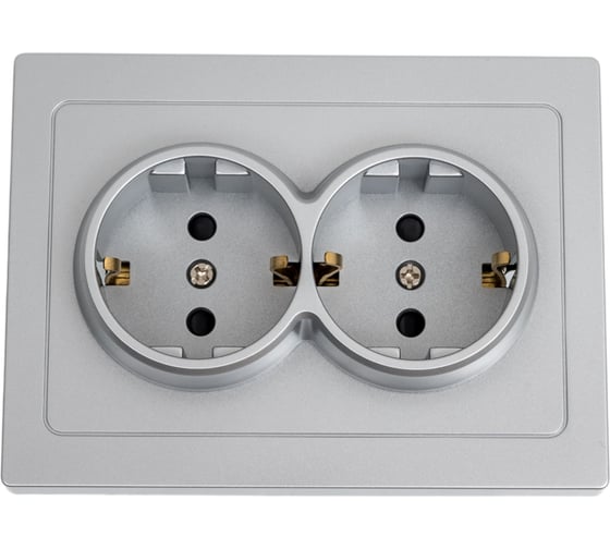 Изображение товара Розетка TOKOV ELECTRIC 2-местная СП Pixel 16А IP20 с заземлением, защитные шторки, в сборе алюминий TKE-PX-R2FZSF-C03