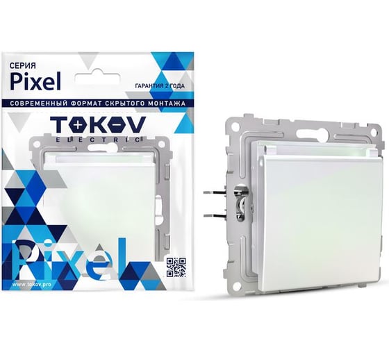 Изображение товара Розетка TOKOV ELECTRIC 1-местная СП Pixel 16А IP20 с заземлением, защитные шторки, с крышкой механизм перламутровый TKE-PX-R1ZSW1-C04