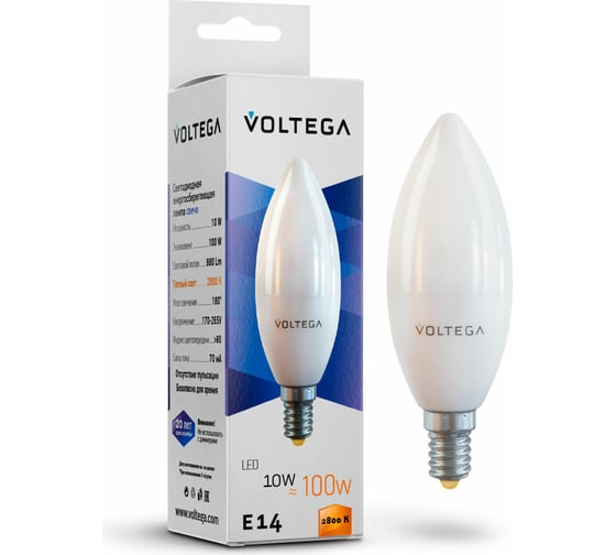 Изображение товара Светодиодная лампа VOLTEGA Свеча E14 2800K 10W 7064