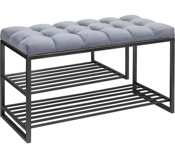 Изображение товара Обувница GreenWeen GARDA PLUS, черный каркас, сидение велюр цвет Light Blue, каретная стяжка, 850x400x520 мм GW-GARDAPLUS-LB-850B-K