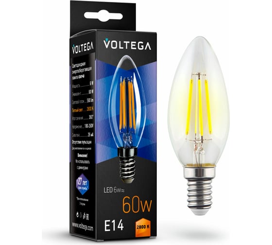 Изображение товара Светодиодная лампа VOLTEGA Свеча Е14 2800К 6W 7019
