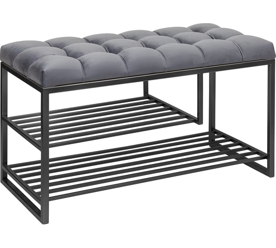 Изображение товара Обувница GreenWeen GARDA PLUS, черный каркас, сидение велюр цвет Mouse Grey, каретная стяжка, 850x400x520 мм GW-GARDAPLUS-MG-850B-K