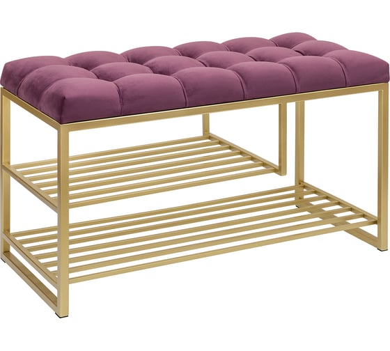 Изображение товара Обувница GreenWeen GARDA PLUS, золотой каркас, сидение велюр цвет Marsala, каретная стяжка, 850x400x520 мм GW-GARDAPLUS-MARS-850G-K