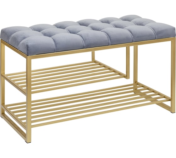 Изображение товара Обувница GreenWeen GARDA PLUS, золотой каркас, сидение велюр цвет Light Blue, каретная стяжка, 850x400x520 мм GW-GARDAPLUS-LB-850G-K