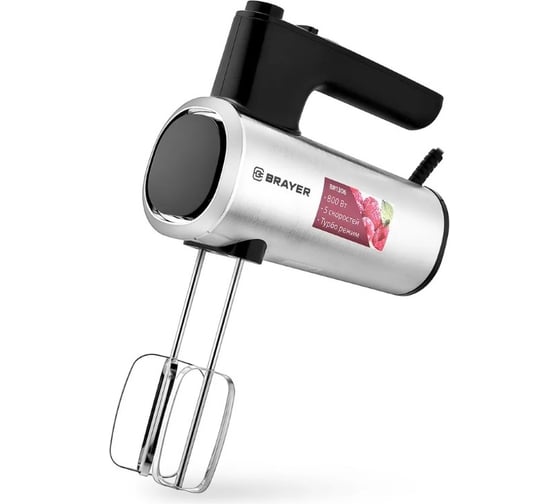 Изображение товара Миксер BRAYER 1306BR 800 Вт, 5 скоростных режимов, турбо, венчики, насадка для взбивания BR1306