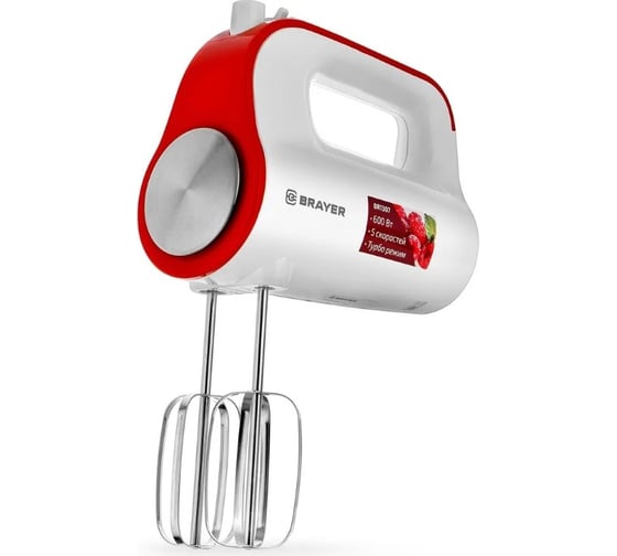 Изображение товара Миксер BRAYER 1307BR 600 Вт, 5 скоростных режимов, турбо, венчики, насадка для взбивания BR1307