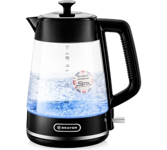 Изображение товара Чайник электрический BRAYER 1071BR STRIX, 2200 Вт, 1,7 л, стеклянный корпус, автоотключение при закипании BR1071
