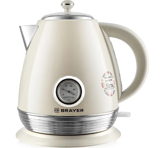 Изображение товара Чайник электрический BRAYER 1070BR 2200 Вт, 1,7 л, Strix, автоотключение, нержавеющая сталь, встроенный термометр BR1070
