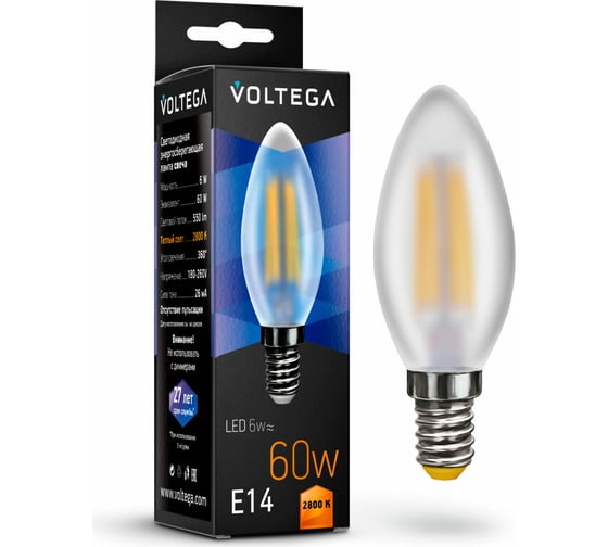 Изображение товара Светодиодная лампа VOLTEGA Свеча матовая Е14 2800К 6W 7044