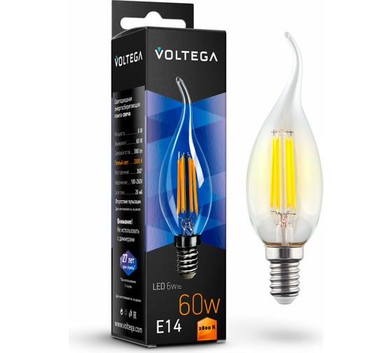Изображение товара Светодиодная лампа VOLTEGA Свеча на ветру Е14 2800К 6W 7017
