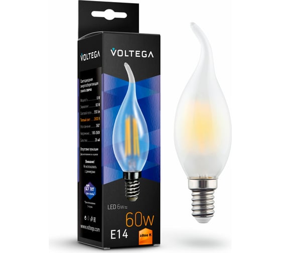 Изображение товара Светодиодная лампа VOLTEGA Свеча на ветру матовая Е14 2800К 6W 7025