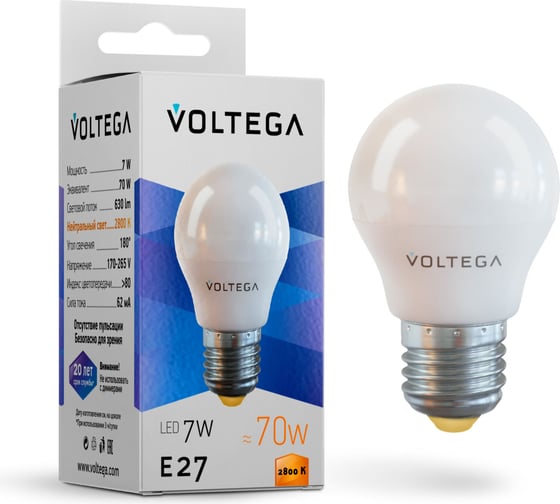 Изображение товара Светодиодная лампа VOLTEGA Шар Е27 2800К 7W 7052