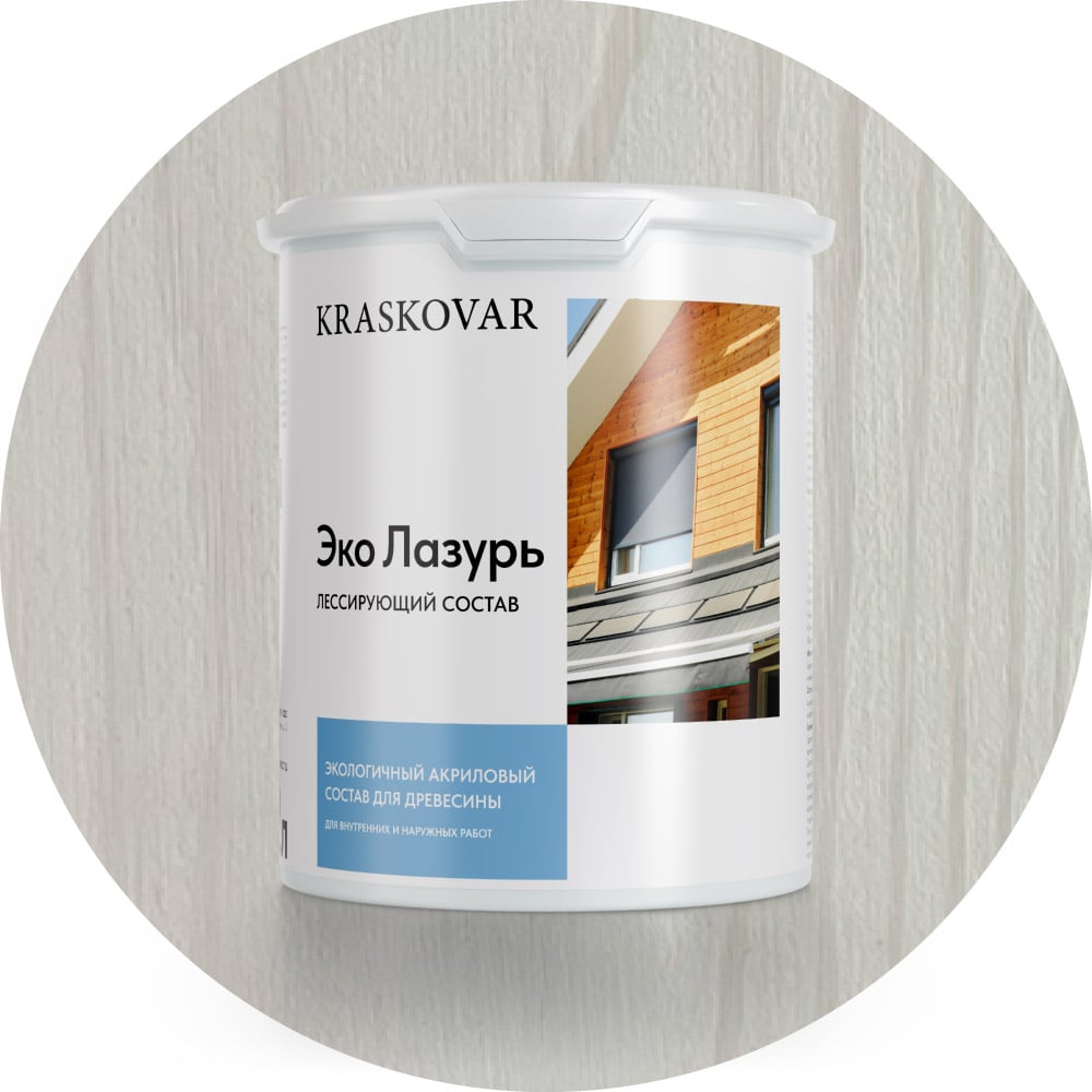 Лессирующая пропитка для древесины Kraskovar «Эко Лазурь», белый 2л 1194